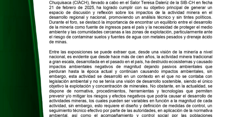 Conclusiones y recomendaciones del Foro Debate «Minería y Desarrollo sostenible ¿Oportunidad o Conflicto?