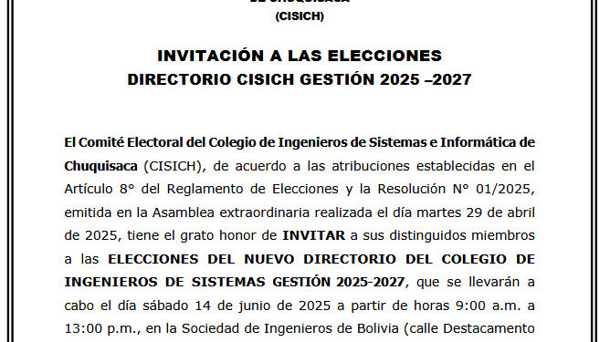Invitación a Elecciones del Colegio de Ingenieros en Sistema e Informática