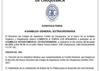 Convocatoria: Colegio de Ingenieros Civiles de Chuquisaca