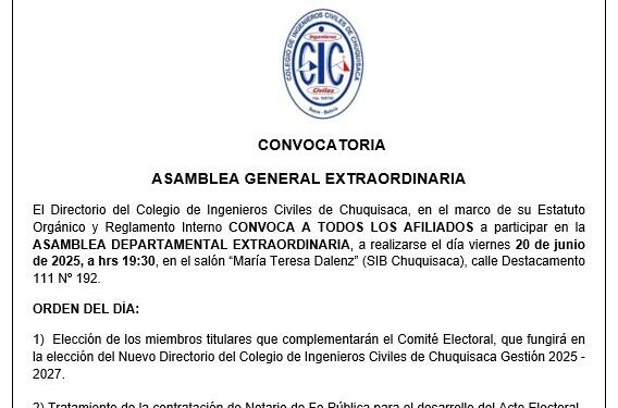 Convocatoria: Colegio de Ingenieros Civiles de Chuquisaca