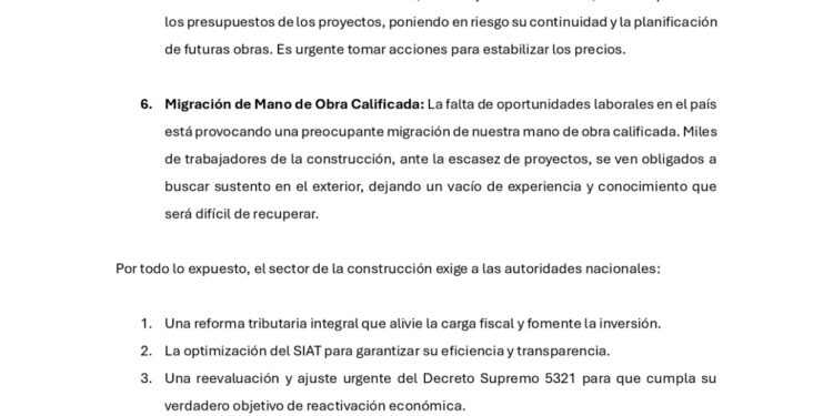 Pronunciamiento del Sector de la Construcción