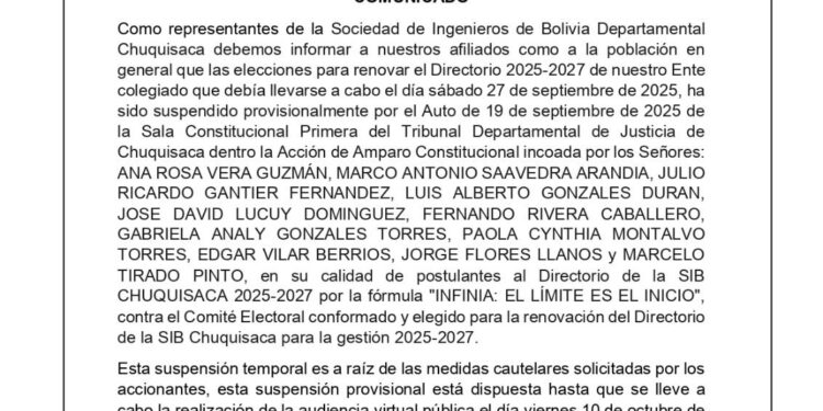 Comunicado : Comité Electoral SIB CHUQUISACA 2025-2027