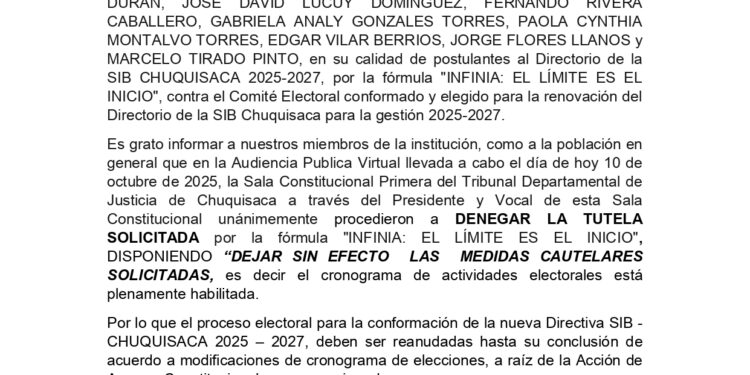Comunicado del Comité Electoral 2025 -2027